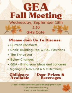 Fall Meeting 9/13/23 at 3:30 at GHS